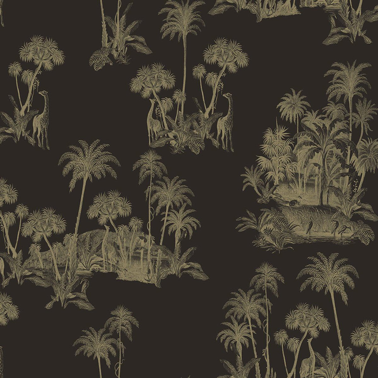 12595 - Laurel Fantasia Wallpaper - Black/Gold - Ted Baker