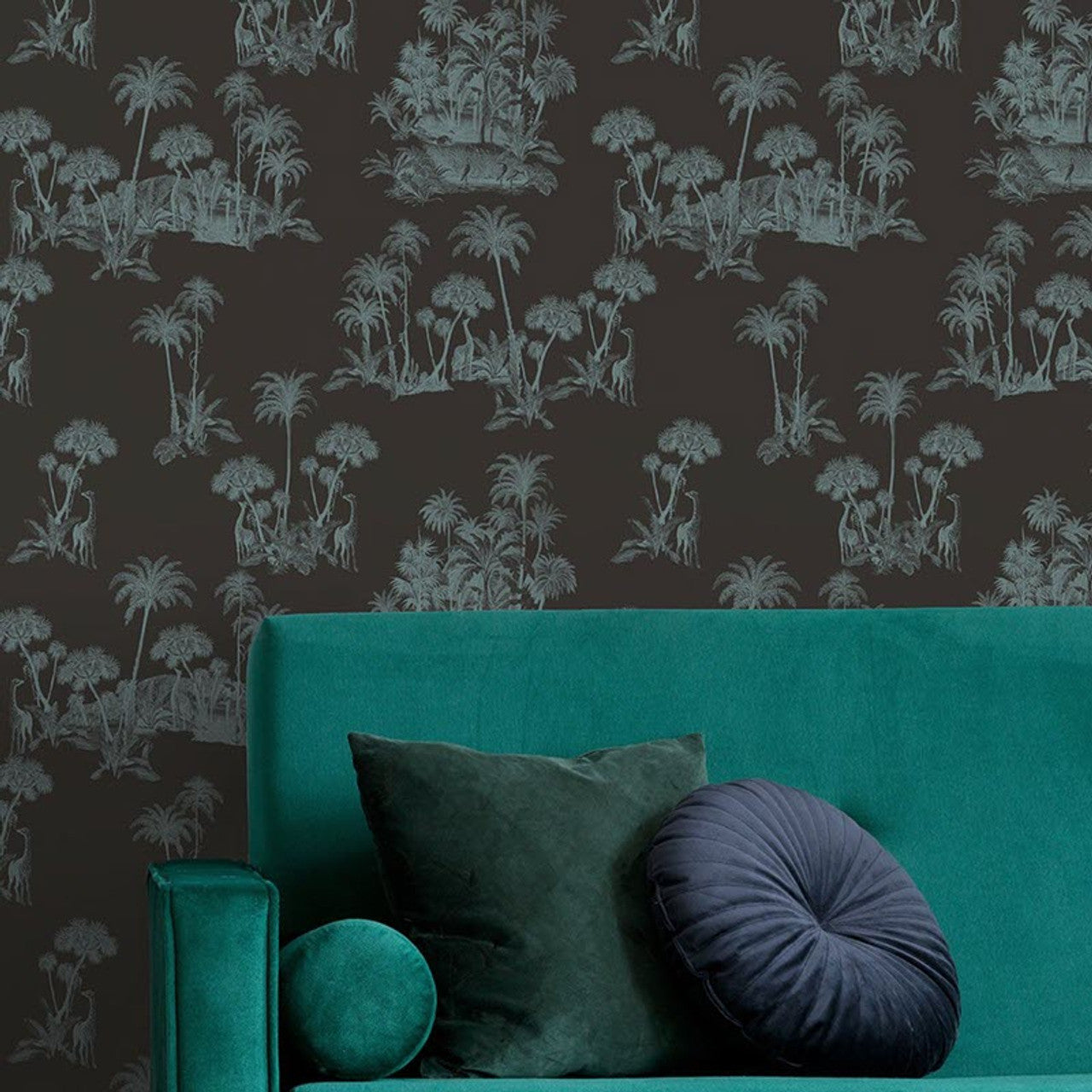 12600 - Laurel Fantasia Wallpaper - Black/Blue - Ted Baker