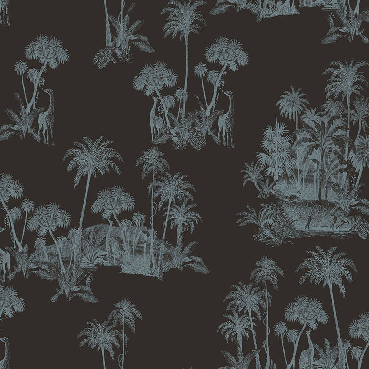 12600 - Laurel Fantasia Wallpaper - Black/Blue - Ted Baker