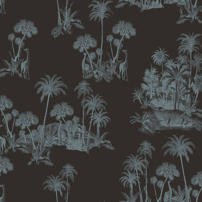 12600 - Laurel Fantasia Wallpaper - Black/Blue - Ted Baker
