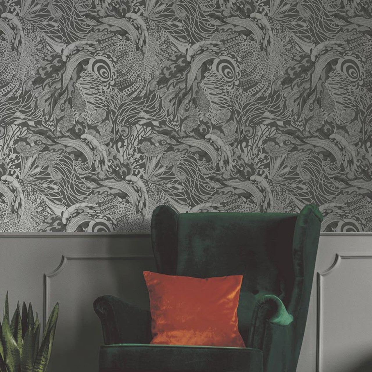 12611 - Eastern Tide Fantasia Wallpaper - Charcoal/Grey - Ted Baker