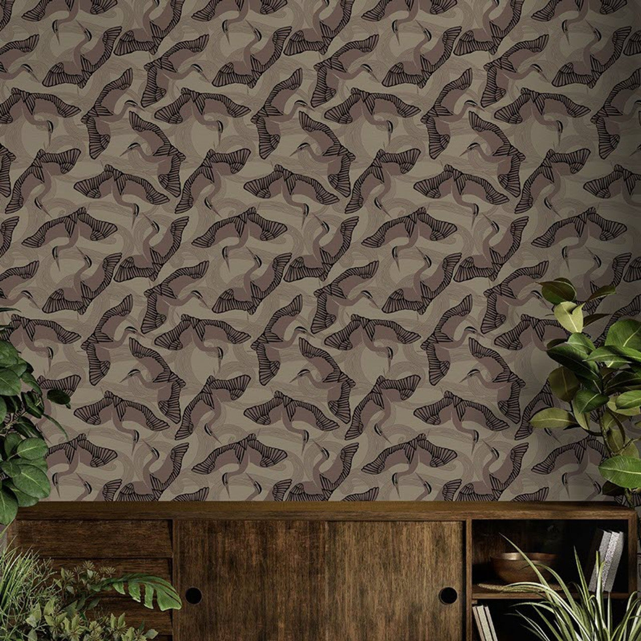 12620 - Cranes Fantasia Wallpaper - Brown - Ted Baker