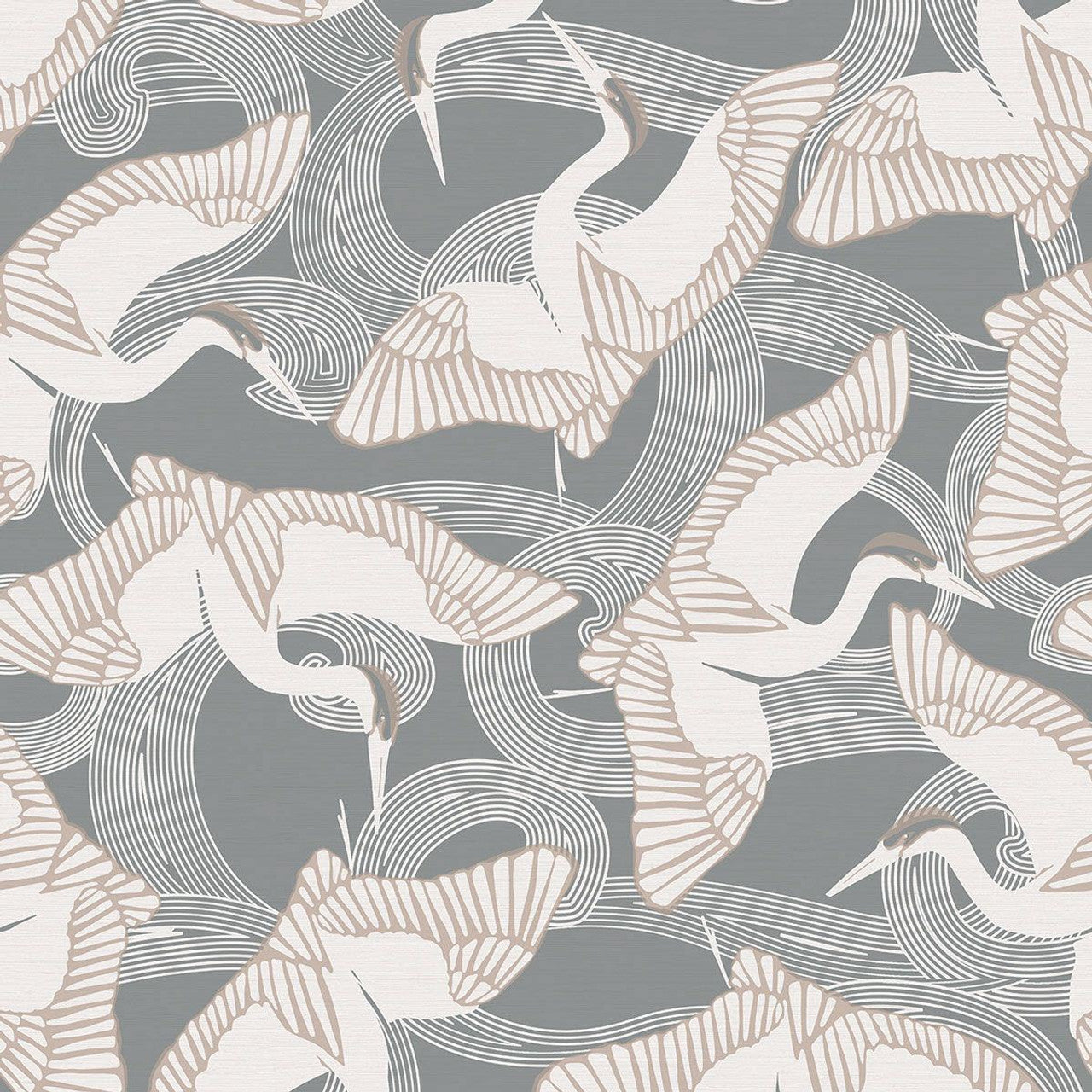 12621 - Cranes Fantasia Wallpaper - Grey/White - Ted Baker
