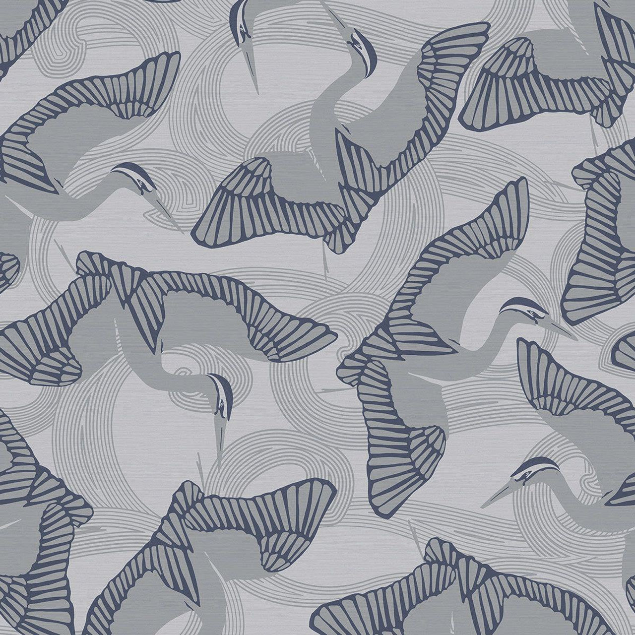 12622 - Cranes Fantasia Wallpaper - Grey/ Navy - Ted Baker