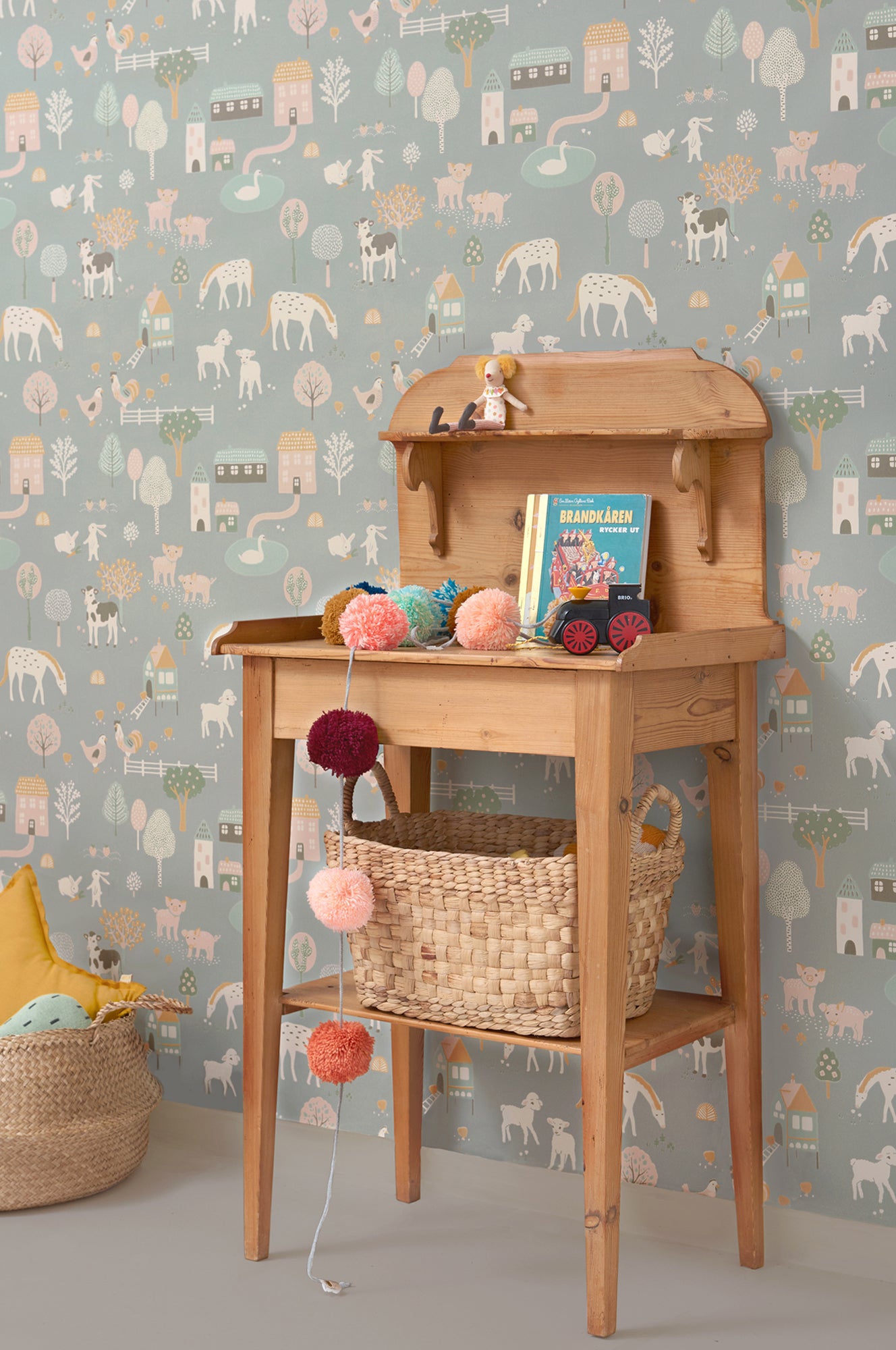 My Farm  Stone Blue Wallpaper - Majvillan