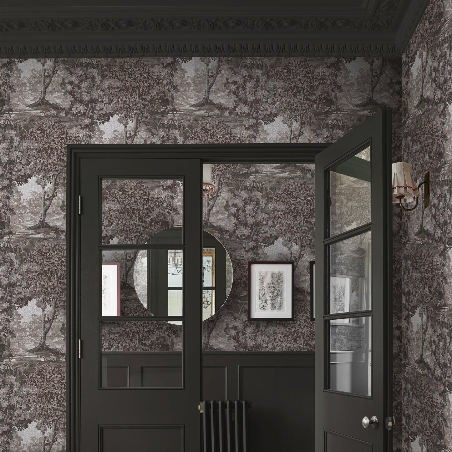 127903 - Bodenham Wallpaper - Etching Charcoal - Graham & Brown
