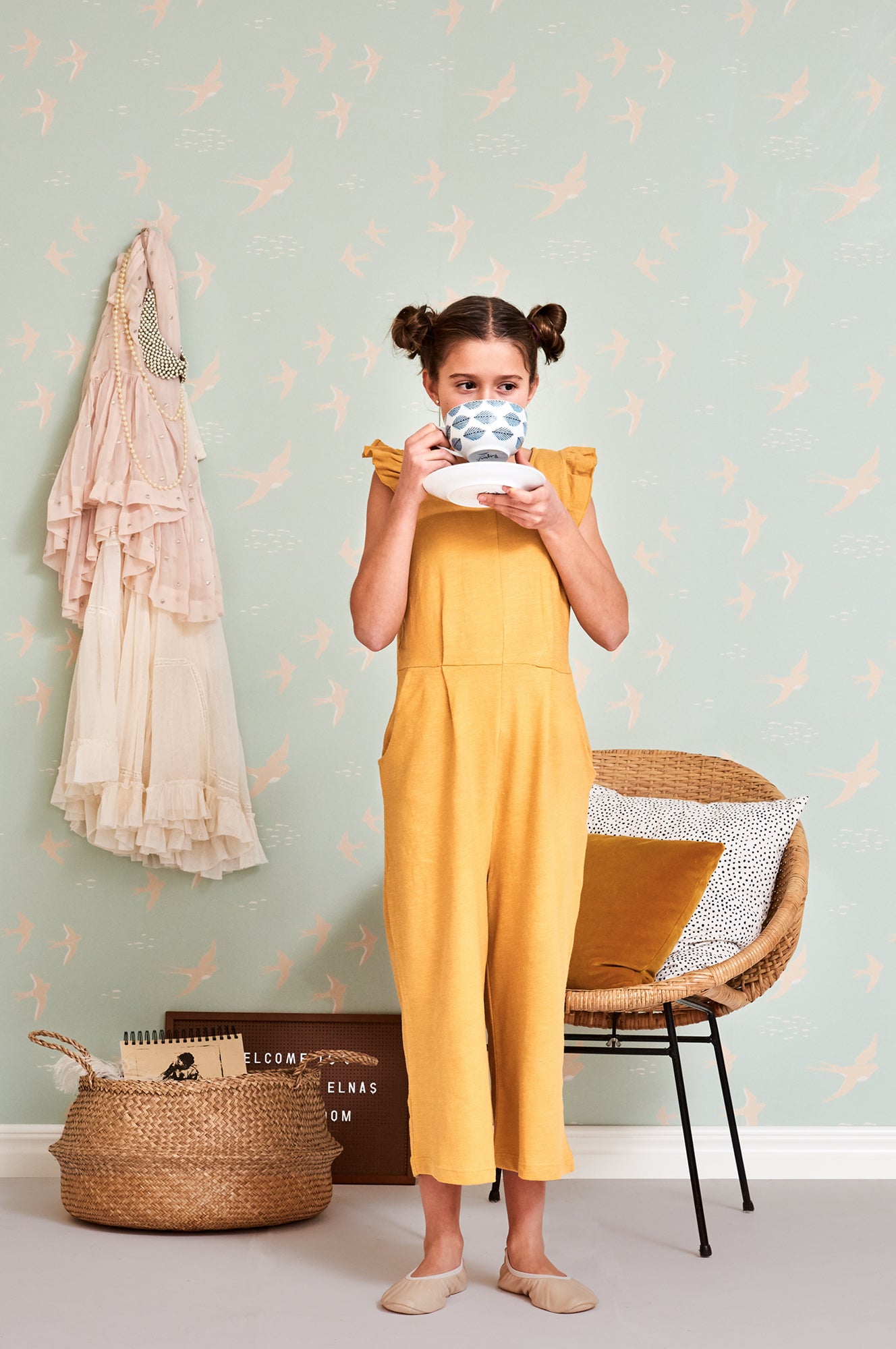 Follow The Wind Dusty Turquoise Wallpaper - Majvillan