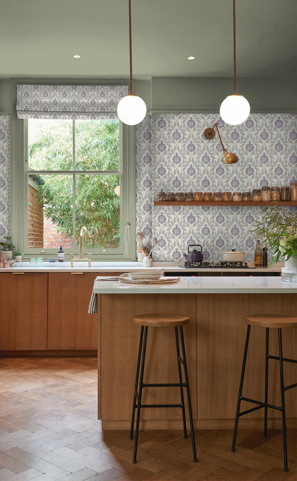 130288 - Apple Of Grenada Wallpaper - Purple & Green - Graham & Brown