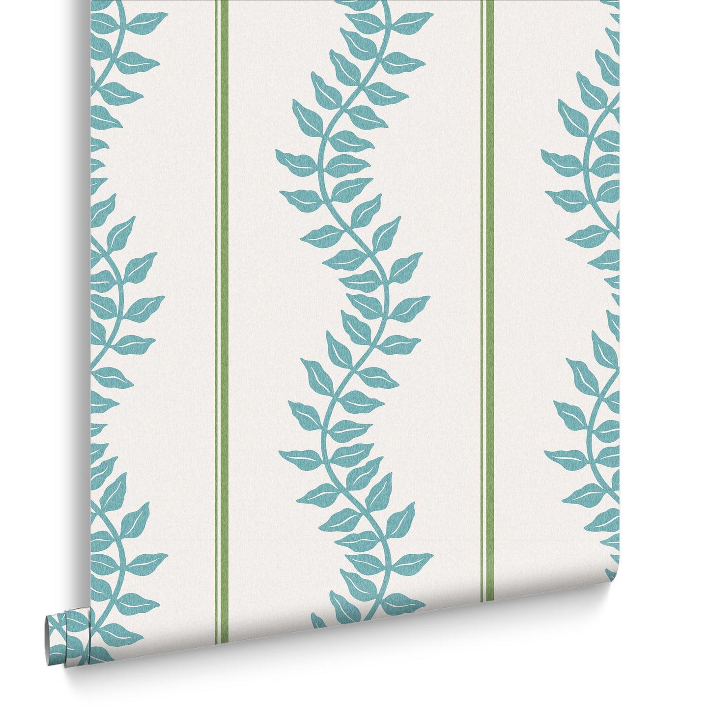 130290 - Laurel Leaf Stripe Wallpaper - Blue & Green - Graham & Brown
