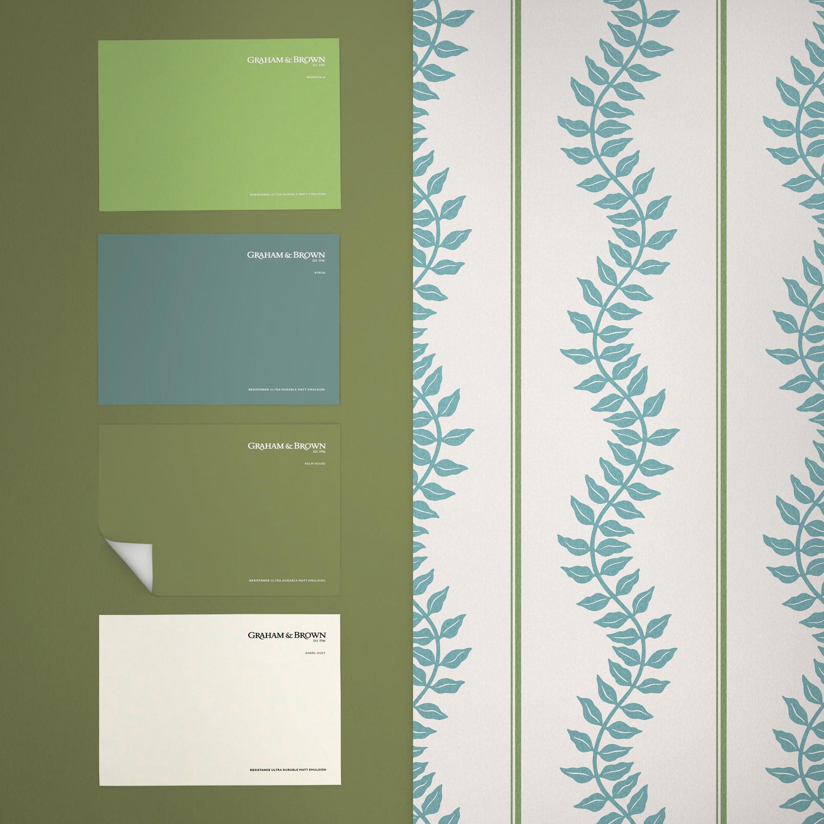 130290 - Laurel Leaf Stripe Wallpaper - Blue & Green - Graham & Brown