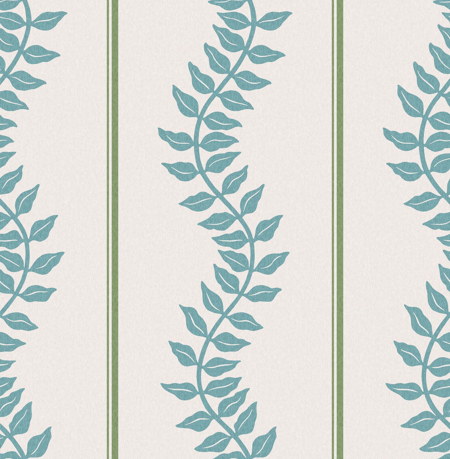 130290 - Laurel Leaf Stripe Wallpaper - Blue & Green - Graham & Brown