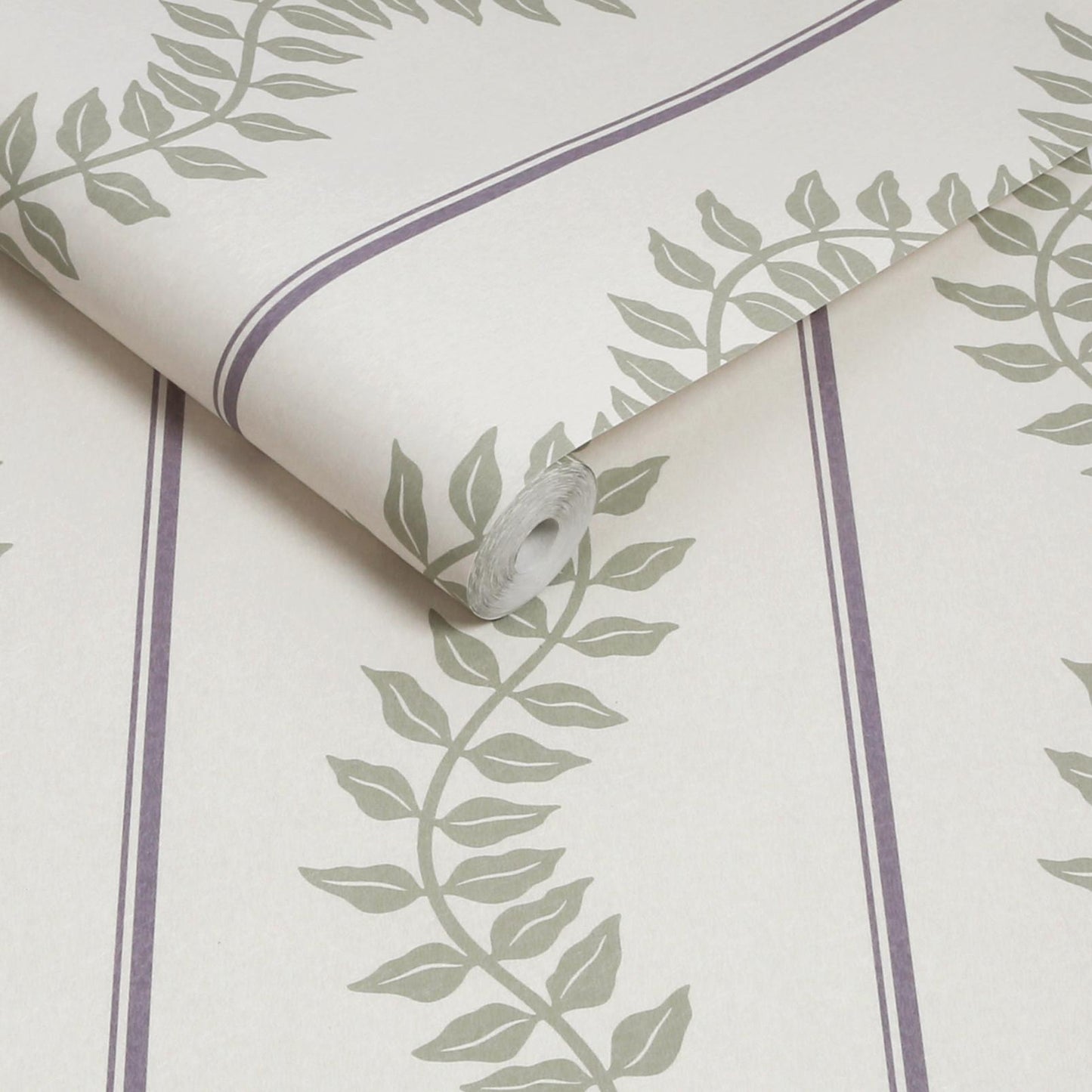 130293 - Laurel Leaf Stripe Wallpaper - Mauve & Sage - Graham & Brown