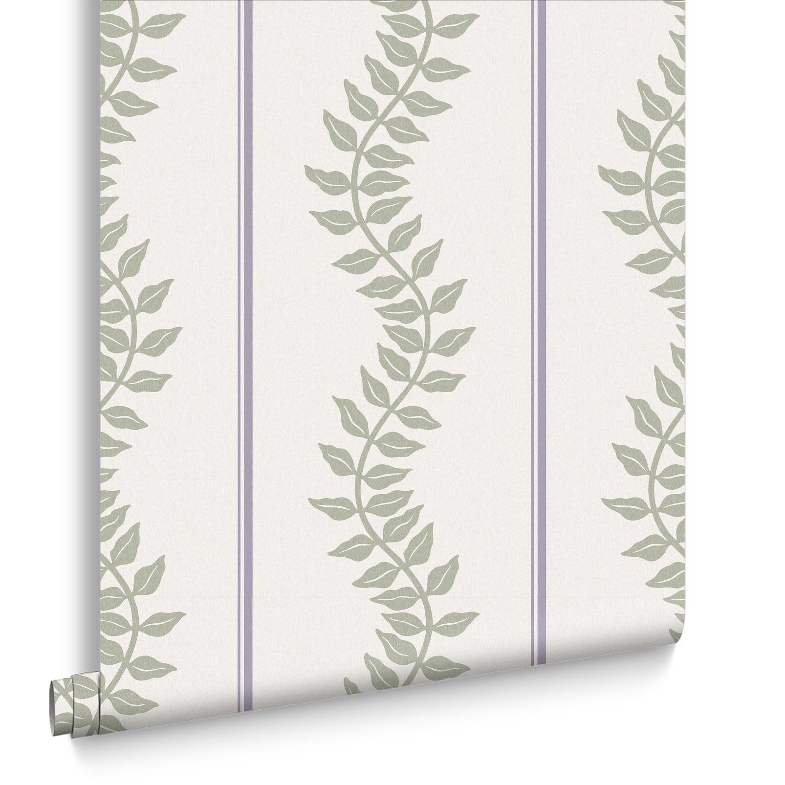130293 - Laurel Leaf Stripe Wallpaper - Mauve & Sage - Graham & Brown