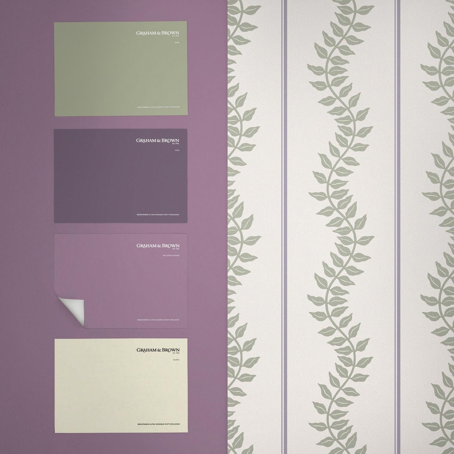 130293 - Laurel Leaf Stripe Wallpaper - Mauve & Sage - Graham & Brown