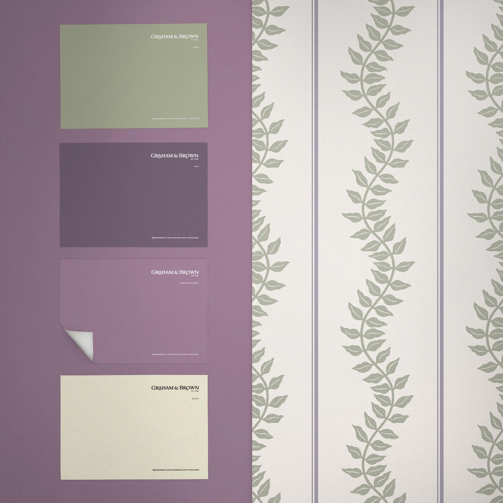 130293 - Laurel Leaf Stripe Wallpaper - Mauve & Sage - Graham & Brown