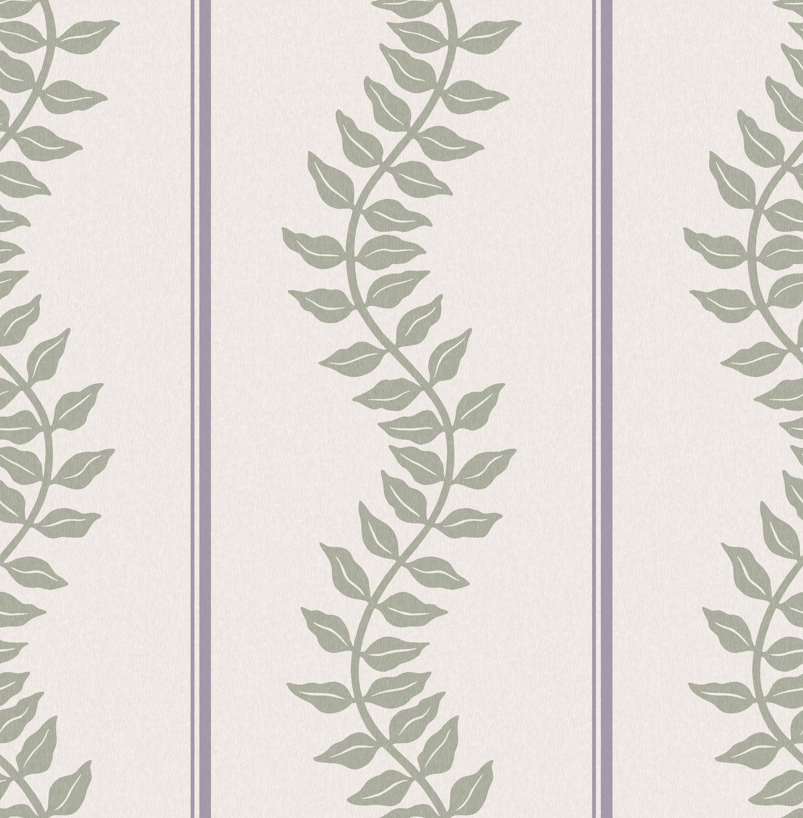 130293 - Laurel Leaf Stripe Wallpaper - Mauve & Sage - Graham & Brown
