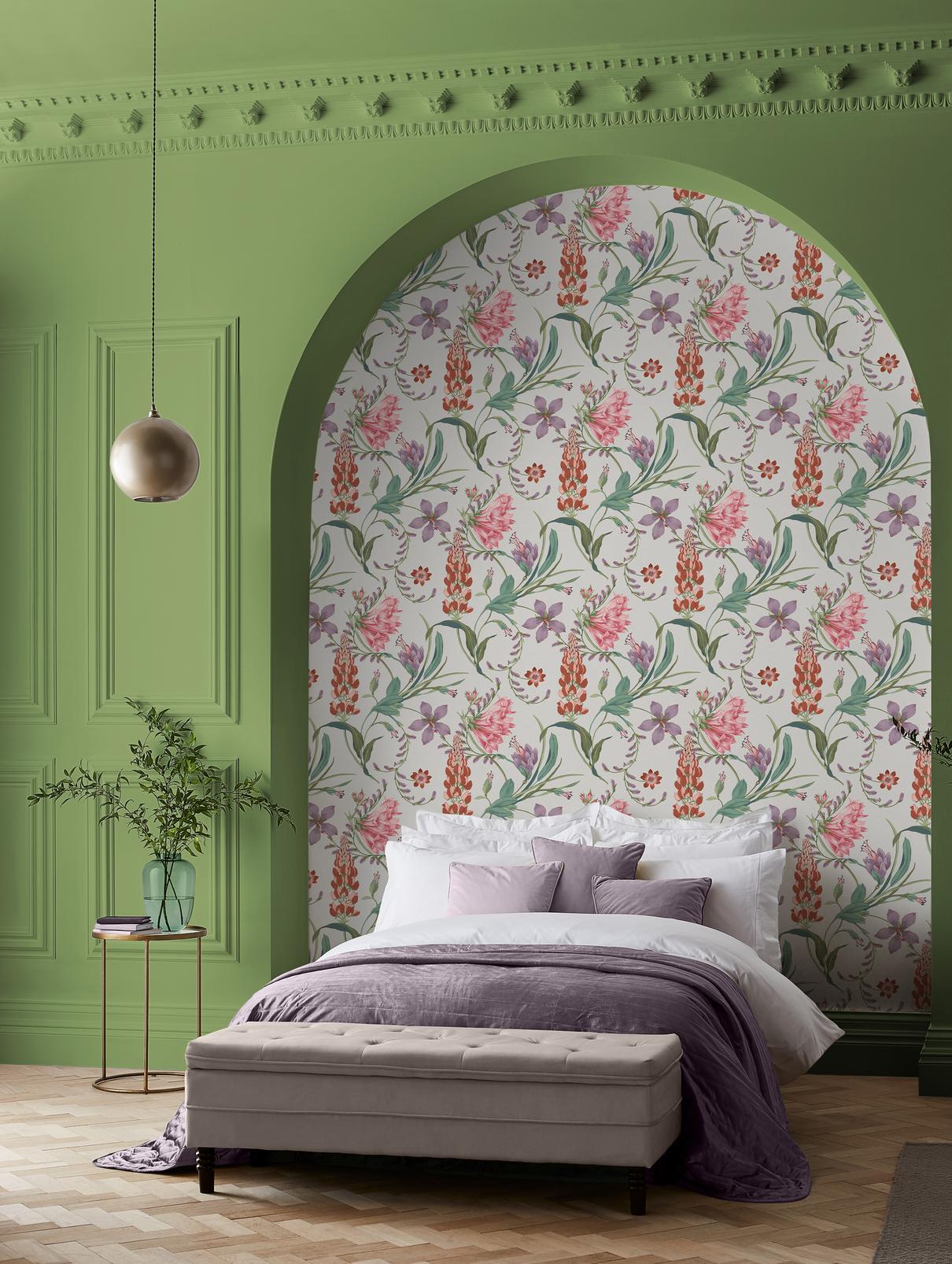 130297 - Botanists Scroll Wallpaper - Mauve - Graham & Brown