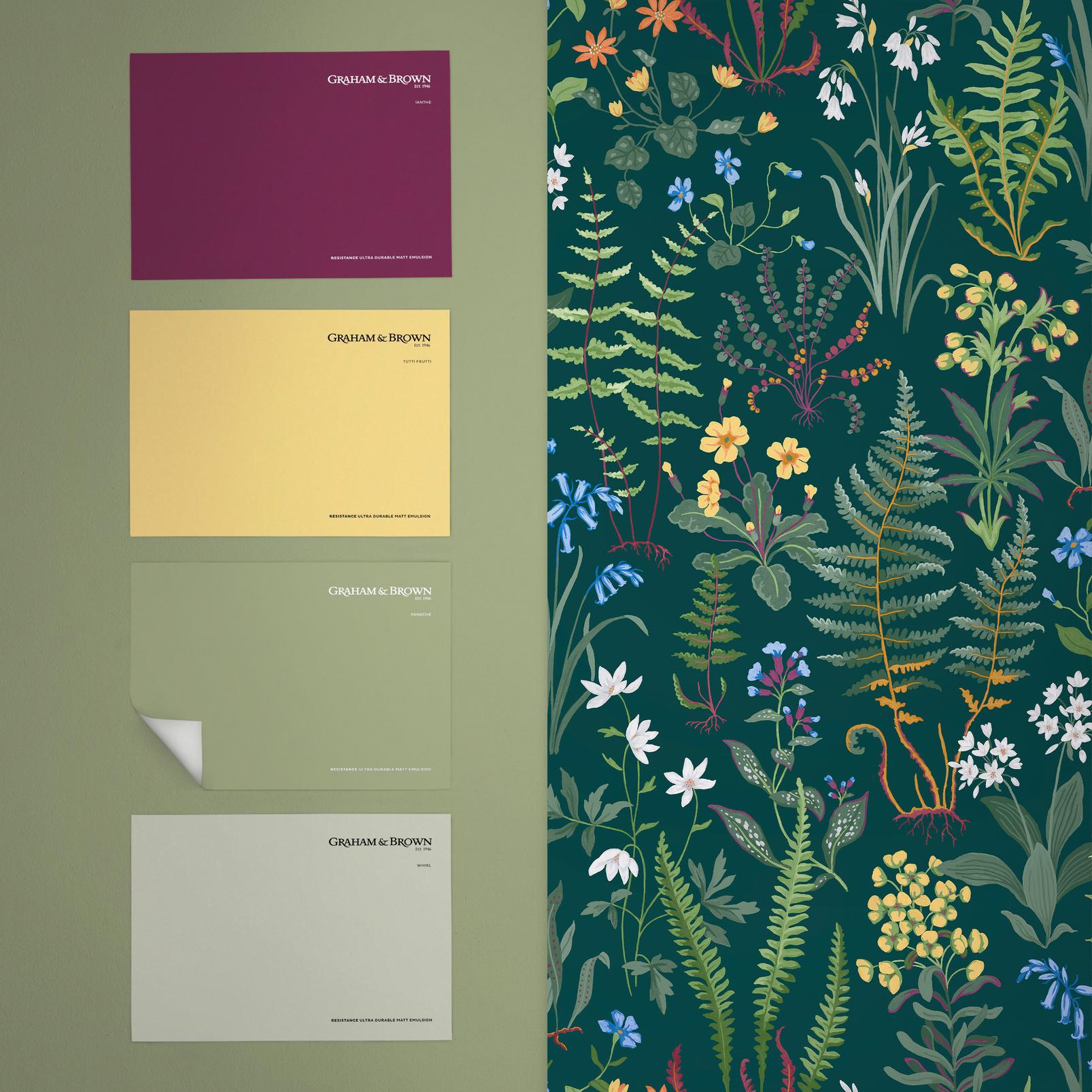 130314 - Oshibana Wallpaper - Navy & Green - Graham & Brown