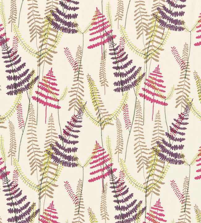 Athyrium Fabric - Plum / Fuchsia / Linen / Lime