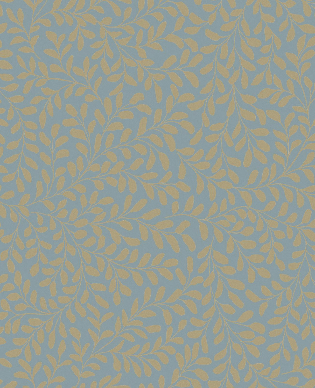 130368 - Gilded Leaf Wallpaper - Sky Blue & Pale Gold - Graham & Brown
