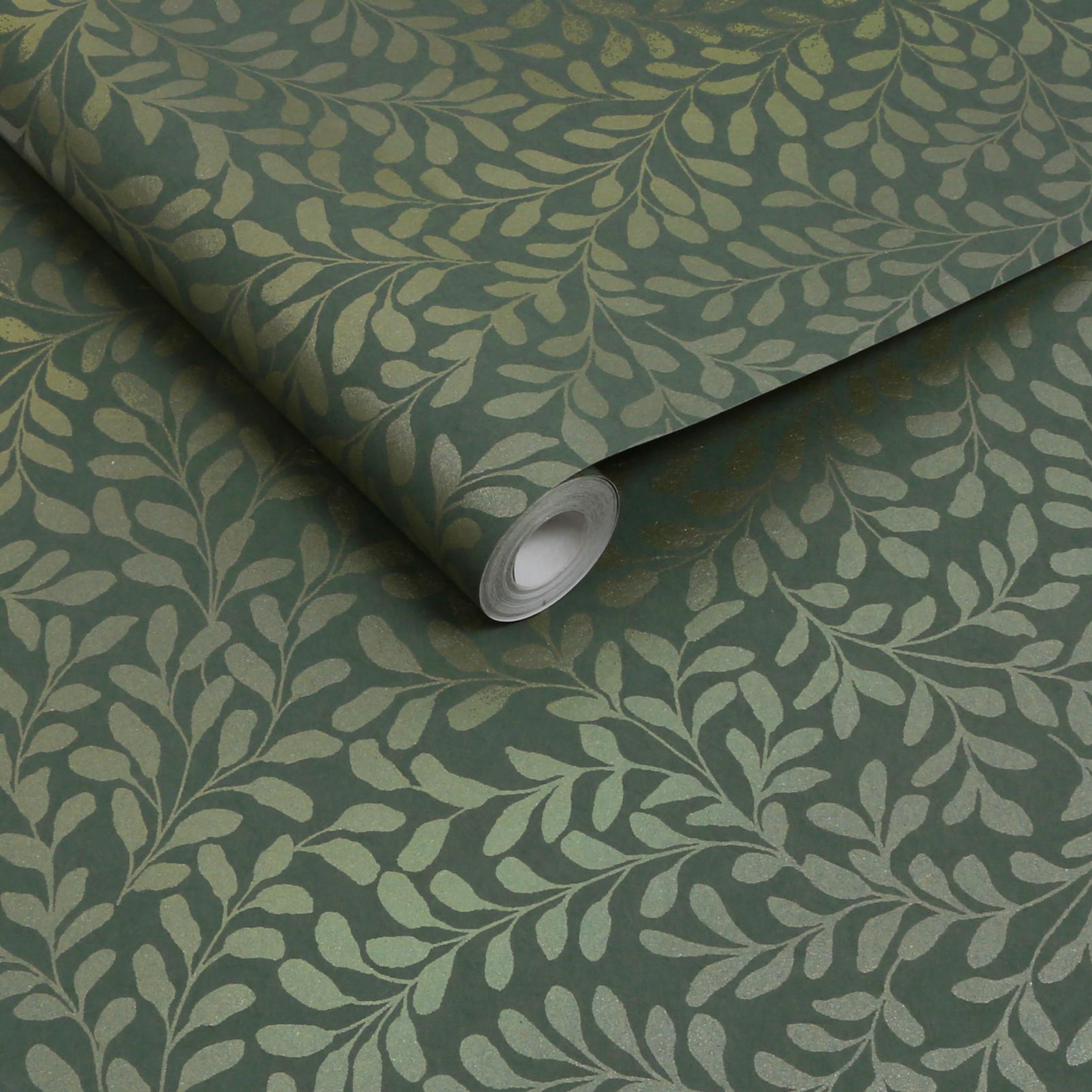 130370 - Gilded Leaf Wallpaper - Olive - Graham & Brown