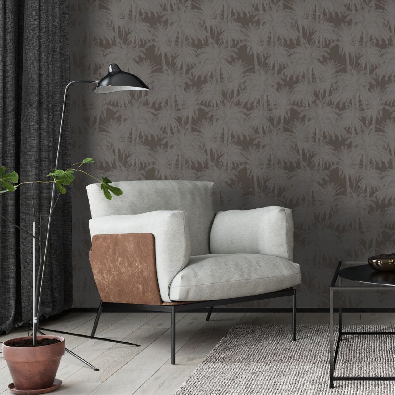 13052 - Treetops Eden Wallpaper - Charcoal - Ted Baker