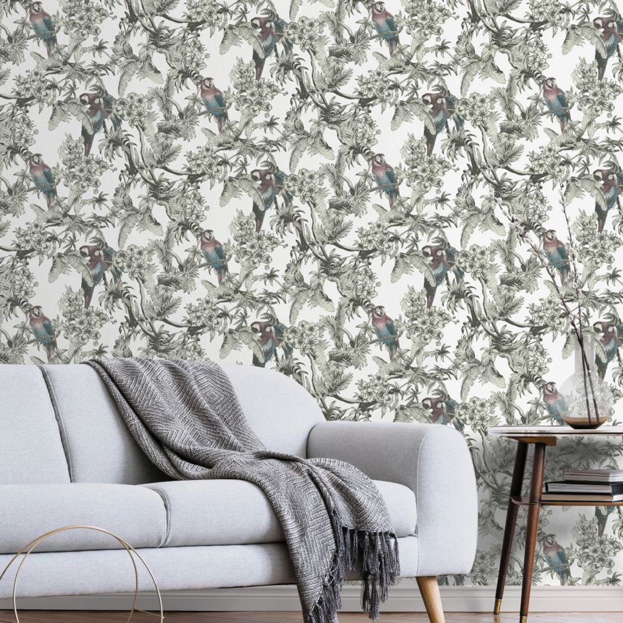 13085 - Macaw Eden Wallpaper - White - Ted Baker