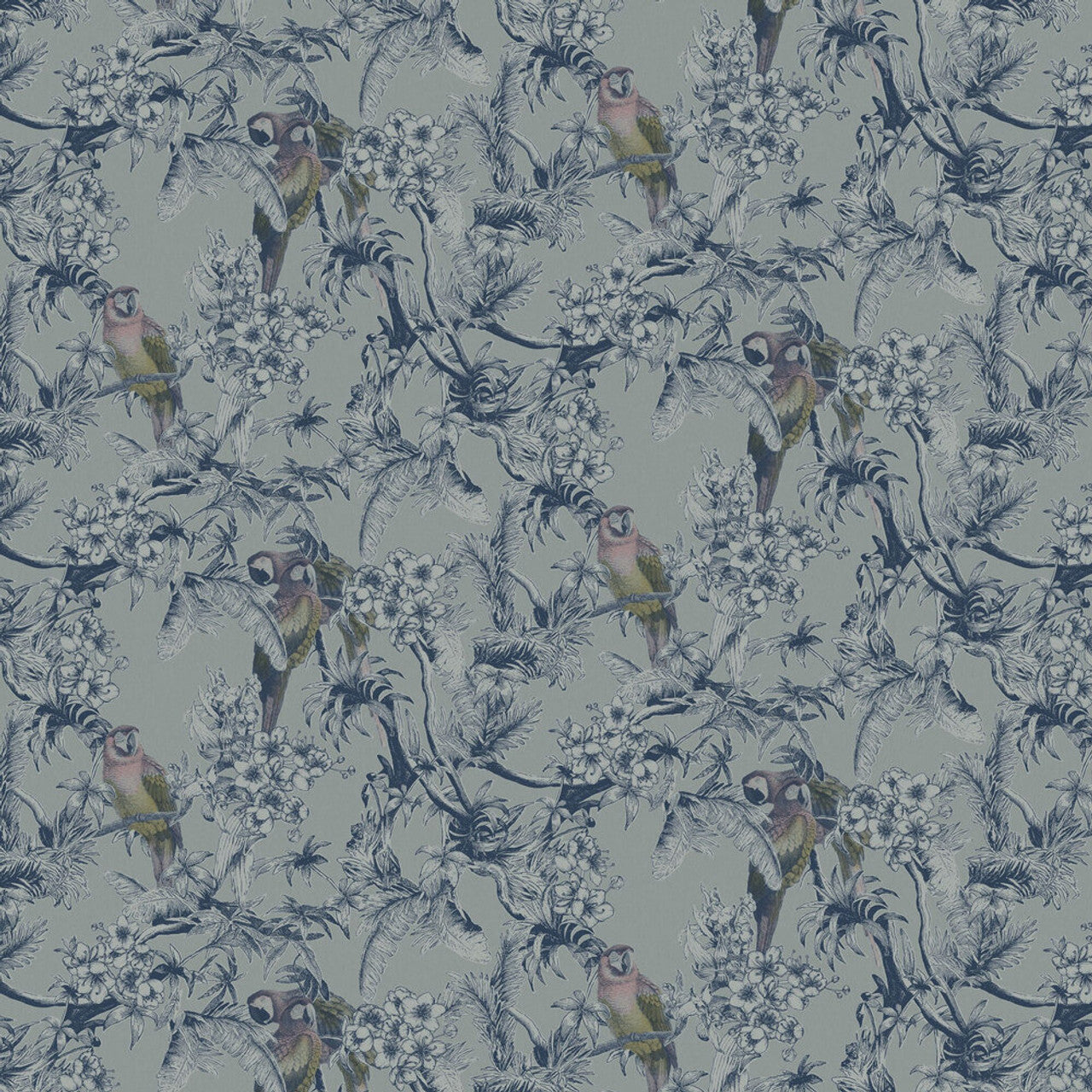 13086 - Macaw Eden Wallpaper - Slate Blue - Ted Baker