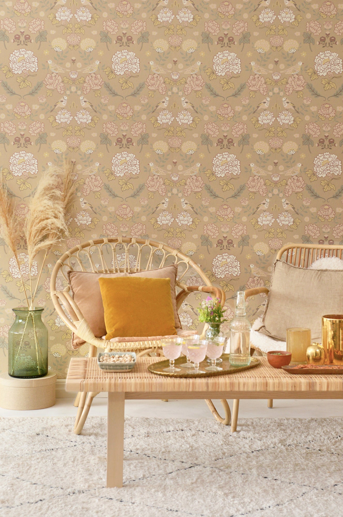 June Honey Beige Wallpaper - Majvillan