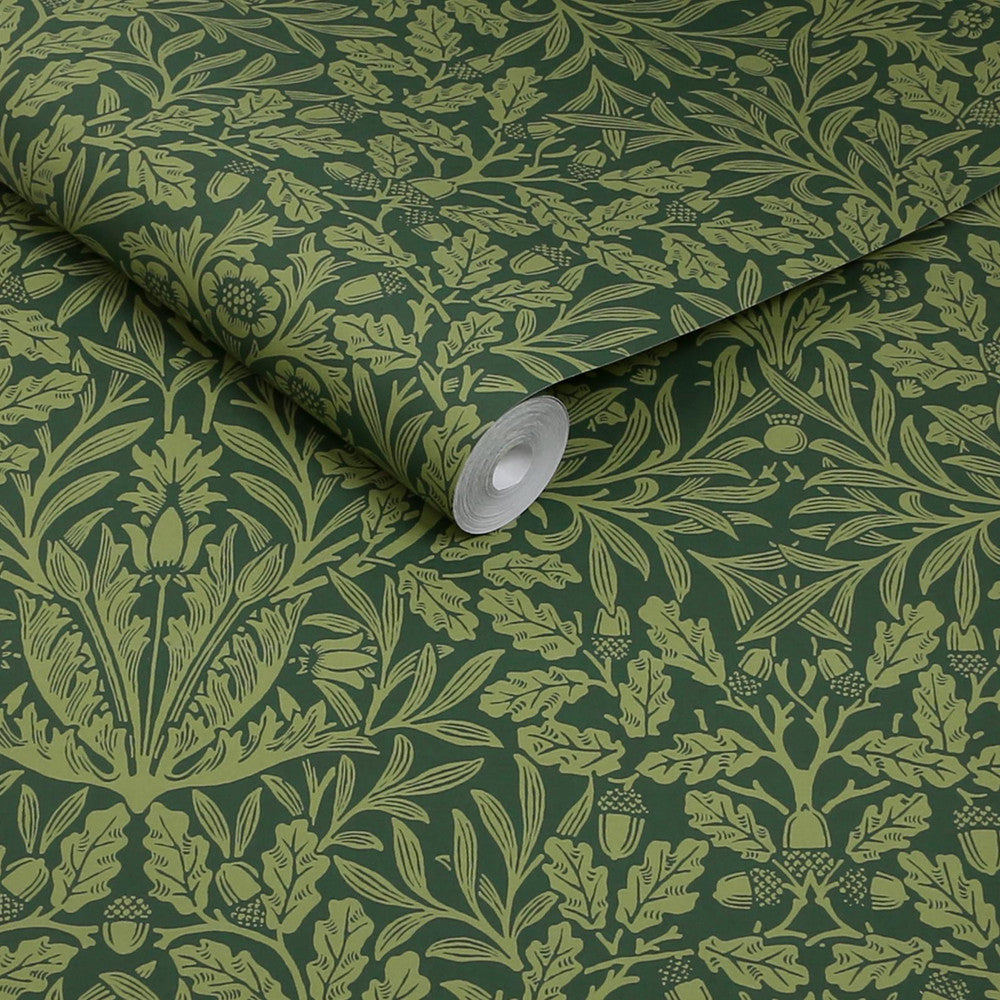 140490 - Acorn Wallpaper - Garden Green - William Morris
