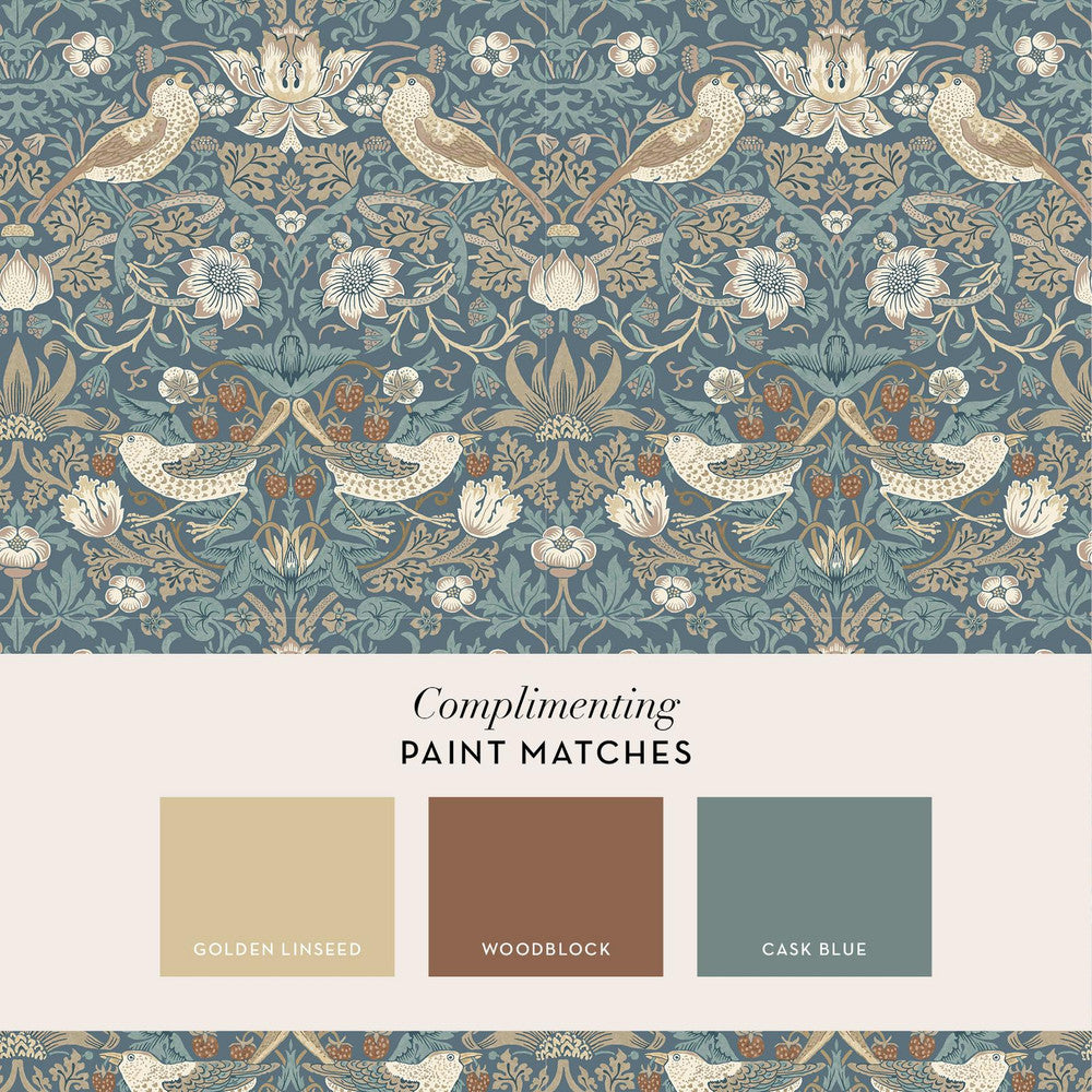 140503 - Strawberry Thief Wallpaper - Washed Blue - William Morris