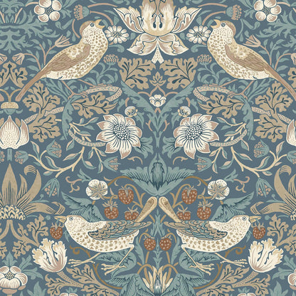 140503 - Strawberry Thief Wallpaper - Washed Blue - William Morris