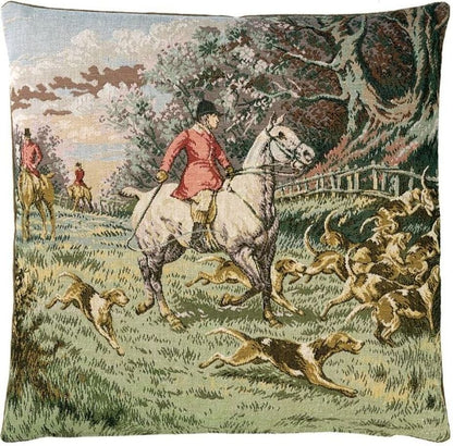 Horse & Hounds Tapestry Cushion with Feather Filler 