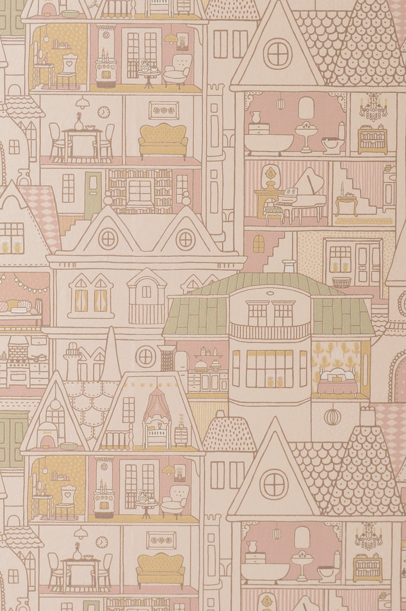 Dollhouse Sunny Pink Wallpaper - Majvillan