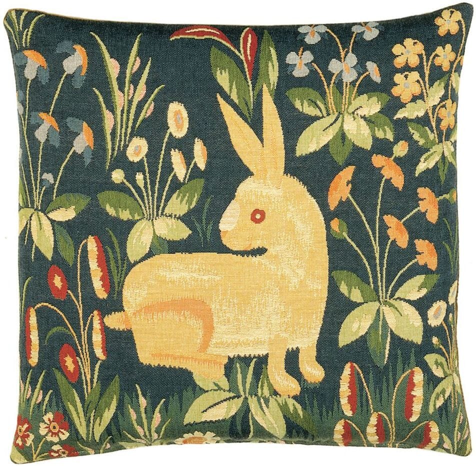 Rabbit Tapestry Cushion with Feather Filler 