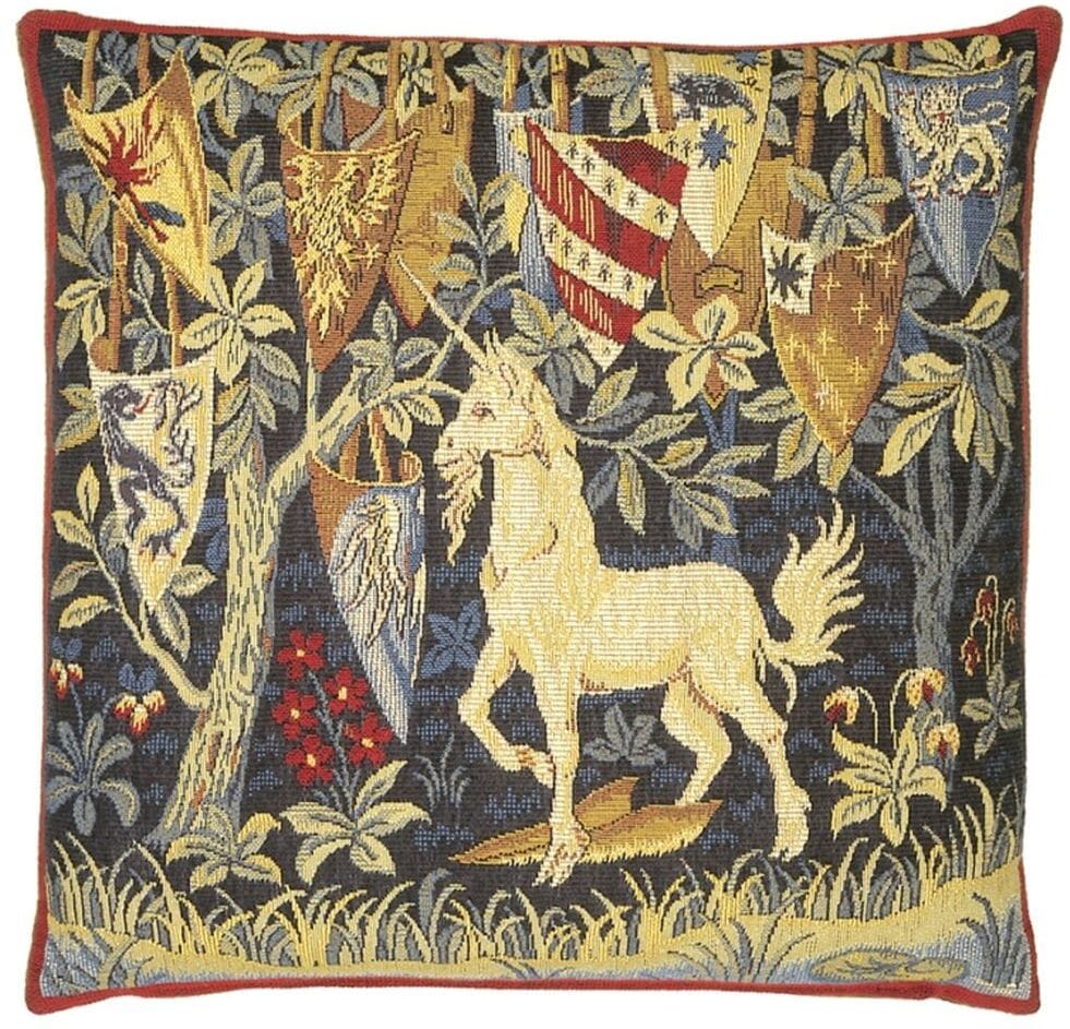 King Arthur Unicorn Tapestry Cushion with Feather Filler 