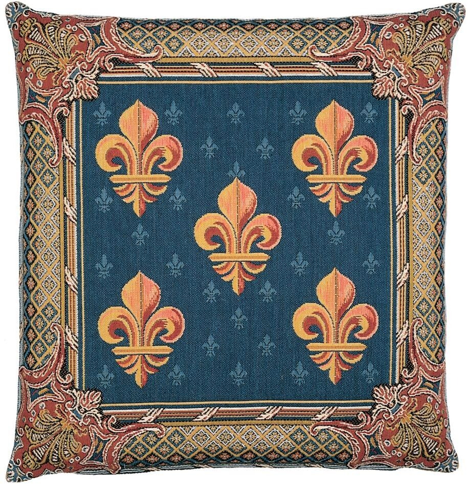 Fleur de Lys-Blue Tapestry Cushion with Feather Filler 