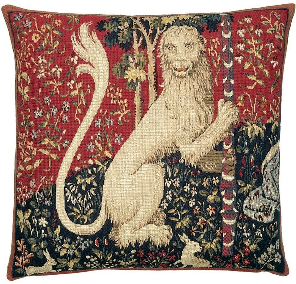 Lion-L'Odorat Tapestry Cushion with Feather Filler 