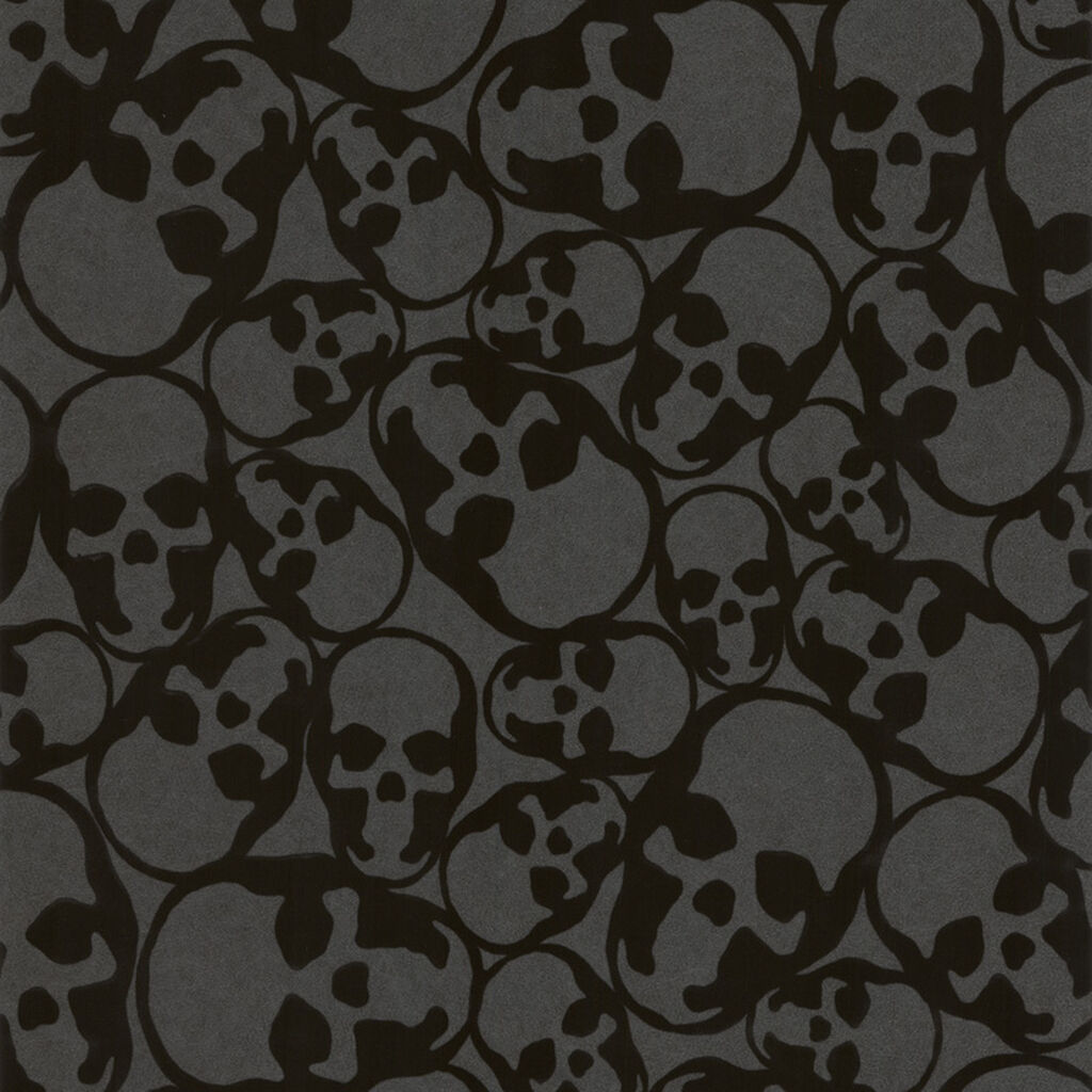 19911 - Skulls Flock Wallpaper - Black - Graham & Brown
