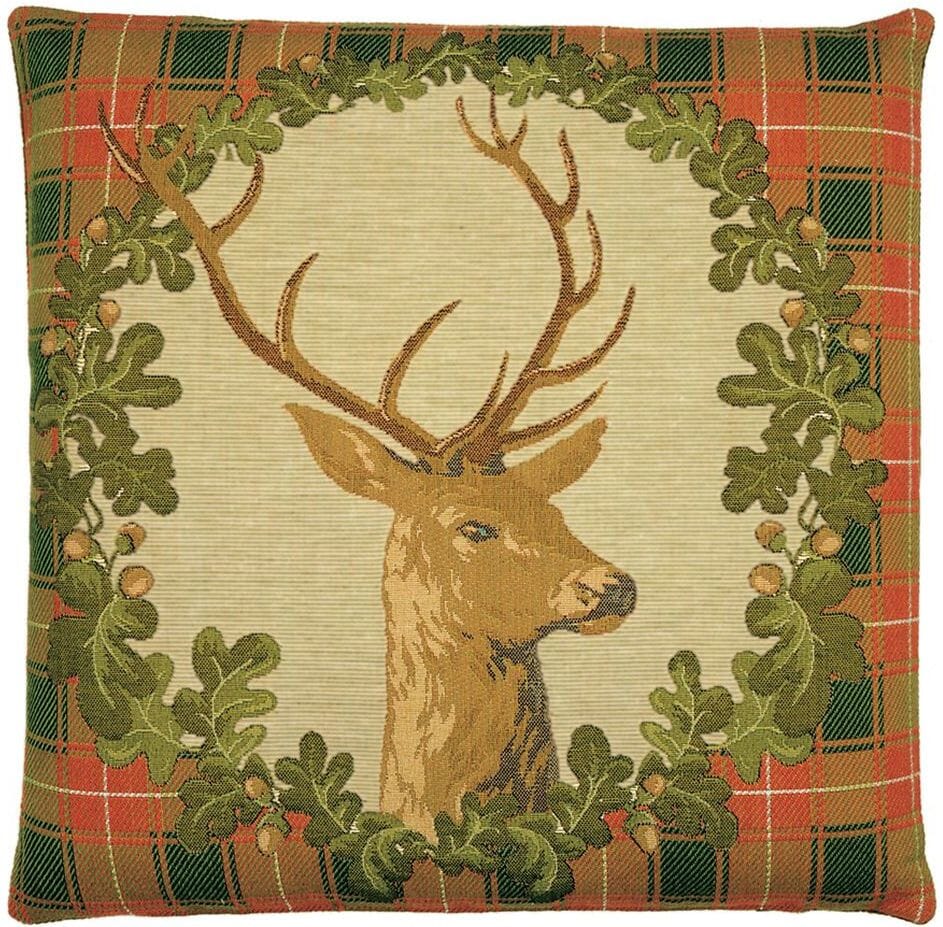 Stag's Head Tapestry Cushion with Feather Filler 