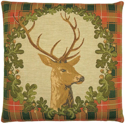 Stag's Head Tapestry Cushion with Feather Filler 