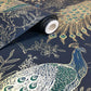 215700 - Peacock Portfolio Wallpaper - Navy & Gold - Rasch