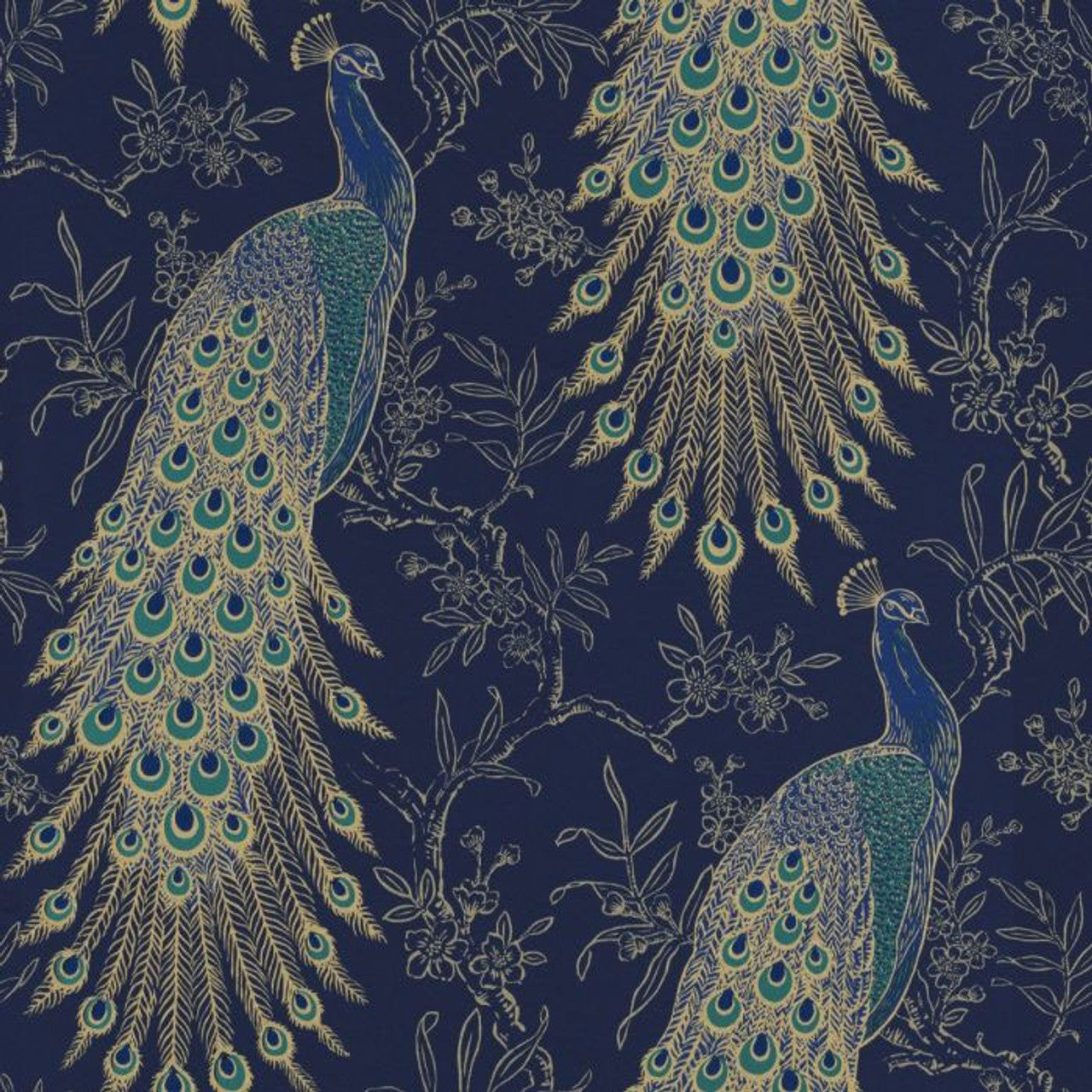 215700 - Peacock Portfolio Wallpaper - Navy & Gold - Rasch