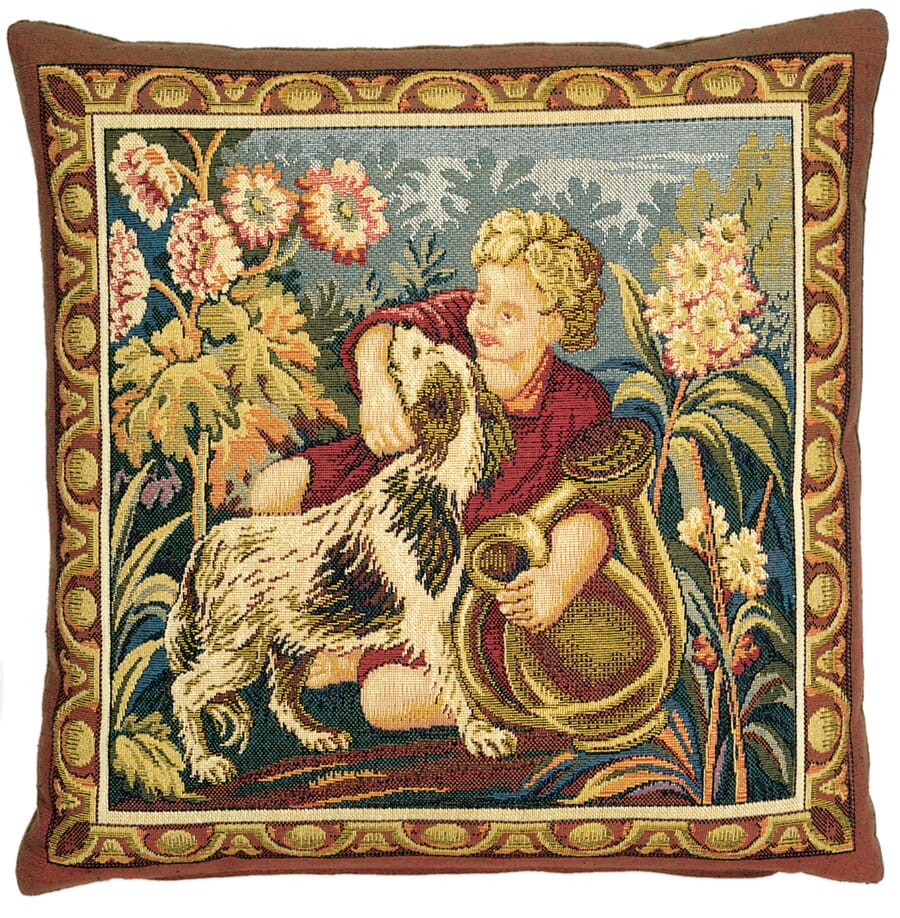 Gardener Boy Tapestry Cushion with Feather Filler 