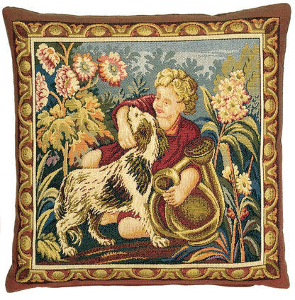 Gardener Boy Tapestry Cushion with Feather Filler 