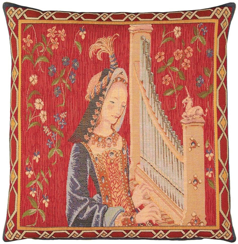 Lady with the Organ Tapestry Cushion with Feather Filler 