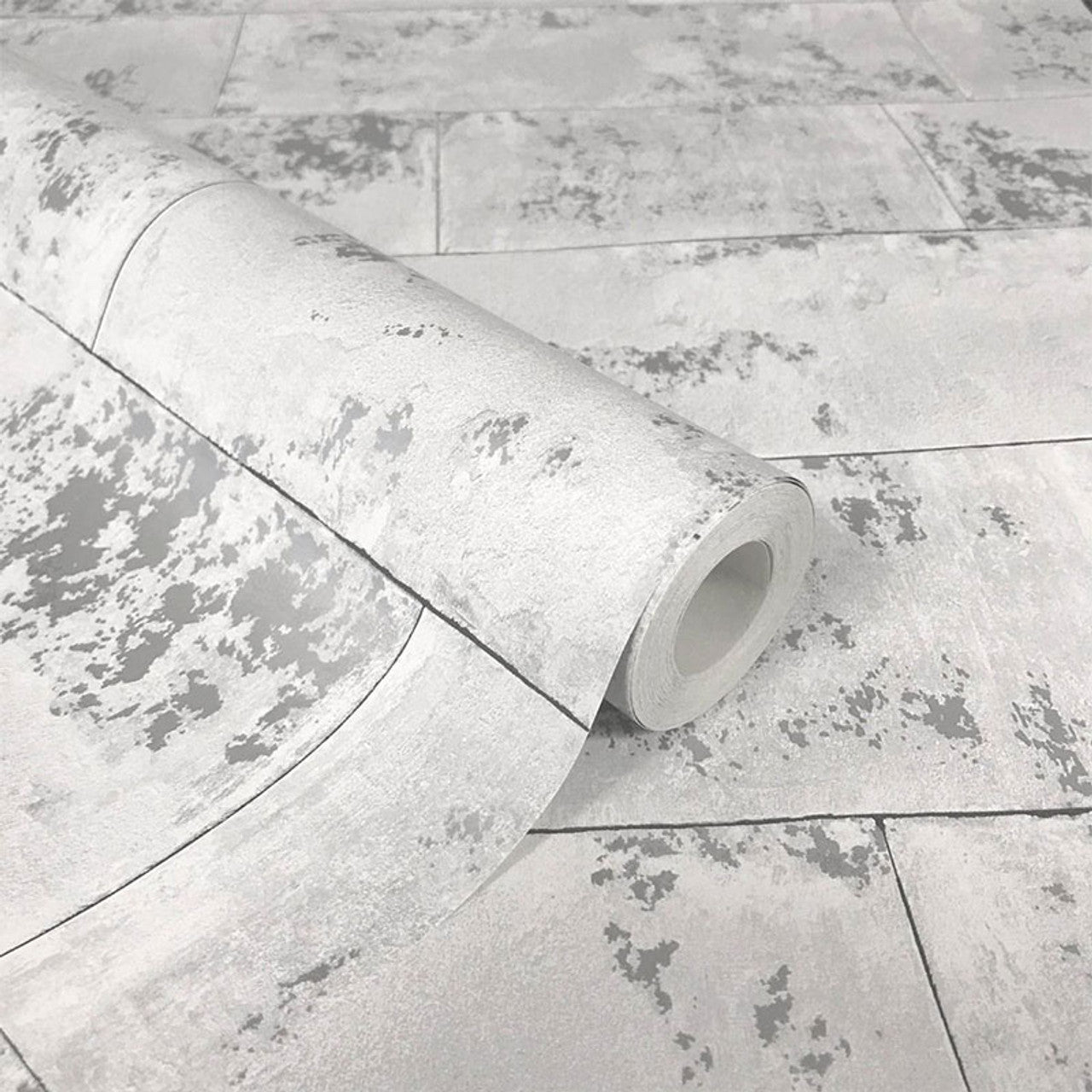 248678 - Portfolio Metallic Brick Wallpaper - Grey - Rasch