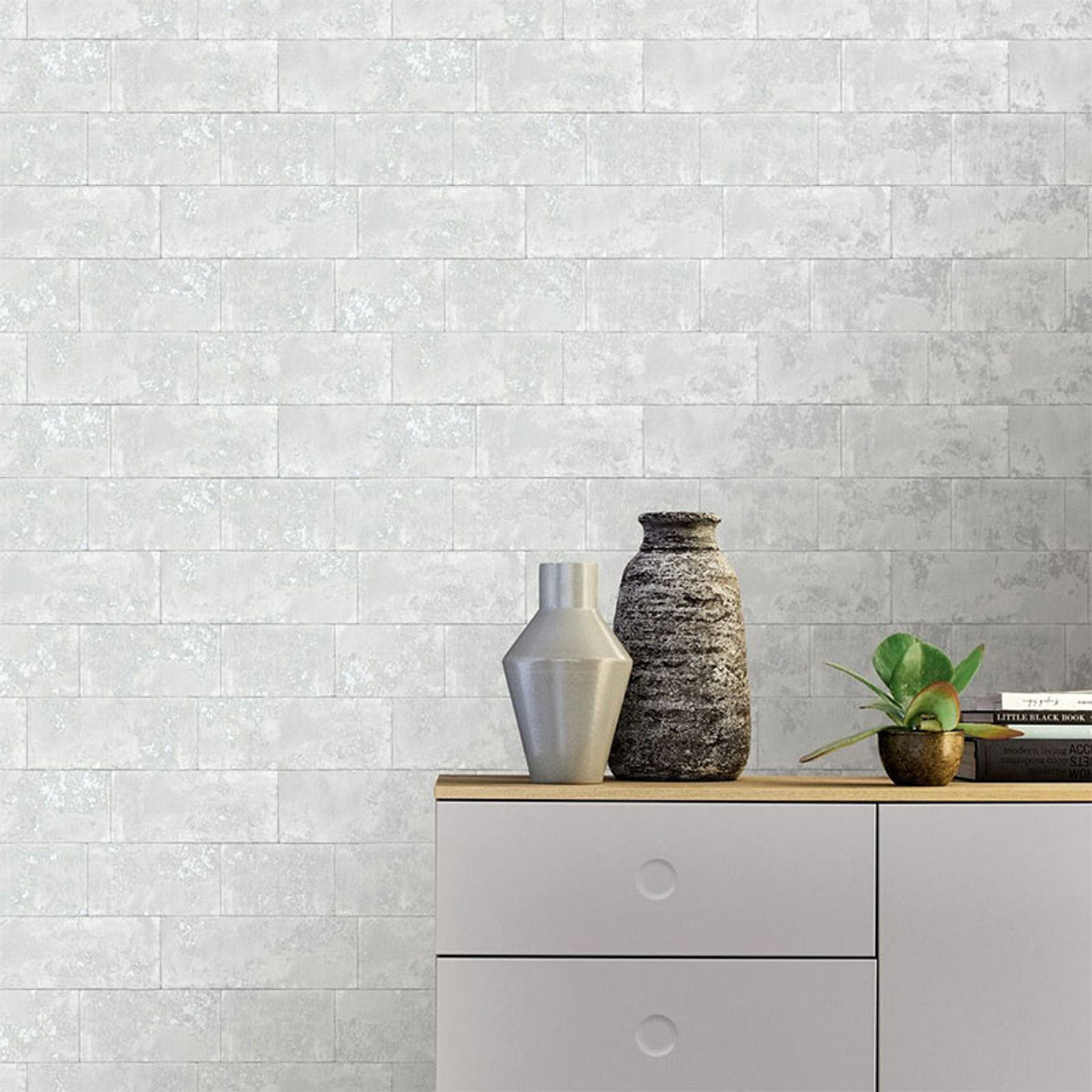 248678 - Portfolio Metallic Brick Wallpaper - Grey - Rasch