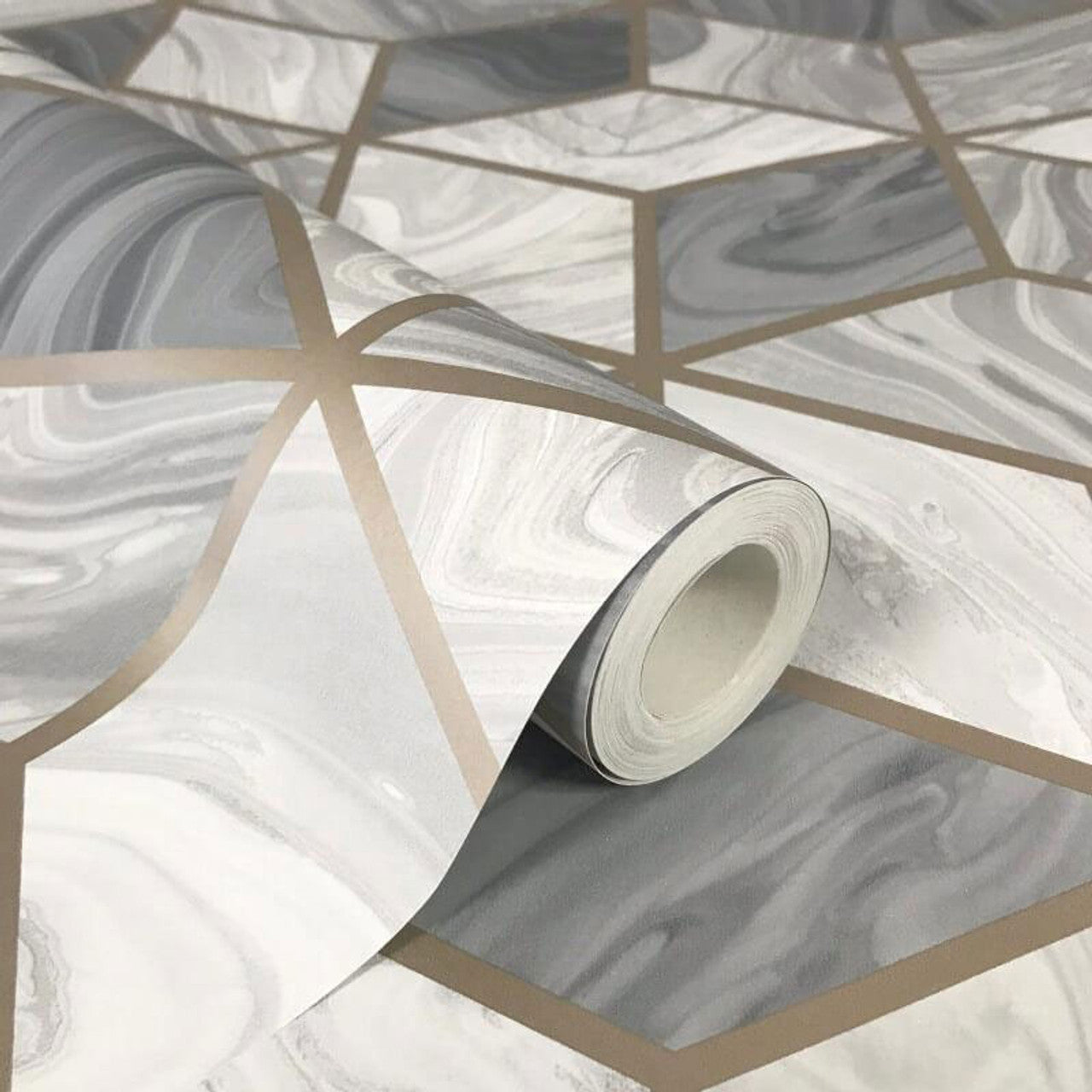 248975 - Portfolio Marble Cube Wallpaper - Grey/Gold - Rasch
