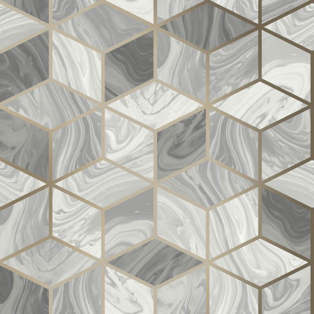 248975 - Portfolio Marble Cube Wallpaper - Grey/Gold - Rasch